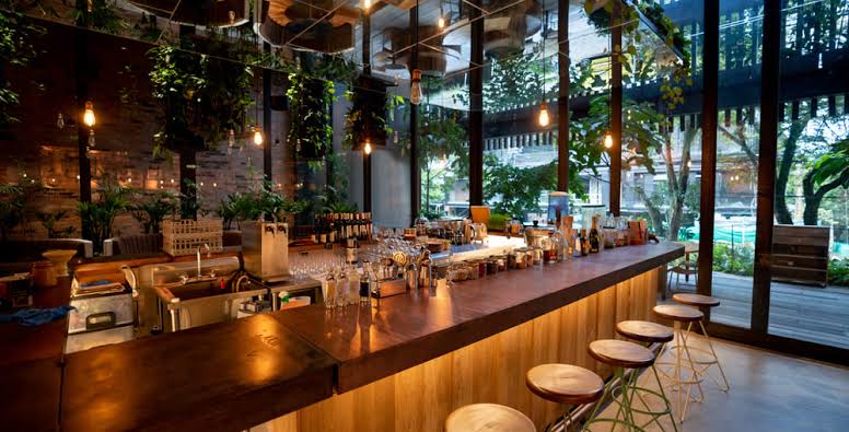 Diner interior with booths and counter seating