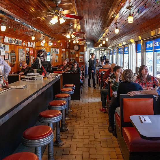 Diner interior seating and counter